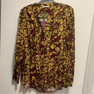 Soft Surroundings Split Neck Button Up Burgundy & Gold Size XL